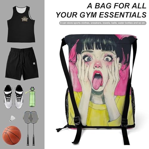 Drawstring Backpack for Men, Cute Goth Gothic Art Breathable Versatile Sackpack, Cool Spacious Sports Gym Bag with Wet Pocket for Shoes and Clothes3
