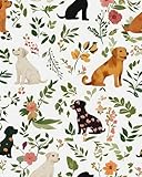 Fvlow Patchwork Dog Floral Wallpaper Peel and Stick 17.4' x 393' Animals Contact Paper Modern Puppy Self Adhesive Covering for Bedroom Cabinet Bathroom Home Decor