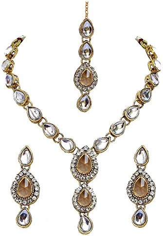 Lucky Jewellery Traditional Golden Color Gold Plated Kundan Necklace Set for Girl & Women (MSK-1-LINE2-LCT)