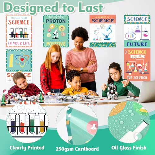 Image of PAIVSUN Science Posters for Classroom, 6 Pcs Science Classroom Decor, Inspirational Scientific Poster Decorations for Elementary Middle High School Teacher Must Haves (Green and Orange)