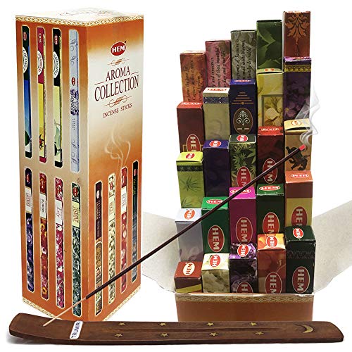 Hem Incense Sticks Variety Pack #1 and Incense Stick Holder Bundle with 25 Unique Fragrances