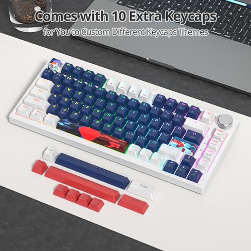 Image of 75% Mechanical Gaming Keyboard, Hot Swappable RGB Backlit Custom Keyboard with Knob, Gasket Mount USB Wired, 82 Keys White Blue Linear Red Switch (82 White Blue)