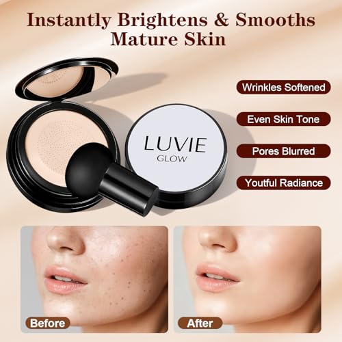 Image of Ideal for Light /Medium Complexions-Hush Makeup Foundation, Mushroom Head Air Cushion CC Cream - BB Cream Foundation for Older Women (Dark brown)