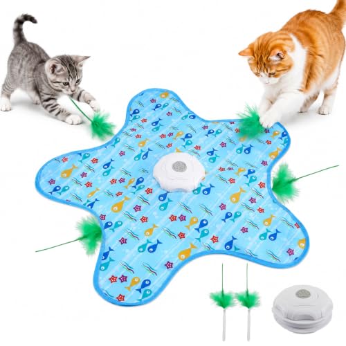 Interaktives Katzenspielzeug mit Federautomatik, Katzenspielzeug Selbstbeschäftigung, Katzenspielzeug Elektrisch mit Versteckspiel, 3 Spielmodi für Wohnungskatzen Kitten und Erwachsene, Blau