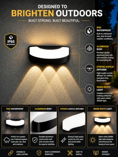 Image of FILLISKA LED Indoor UP Down Wall Light, Warm White Colour with Shockproof Alluminium White Body (Black Semicircle 9 Watt)