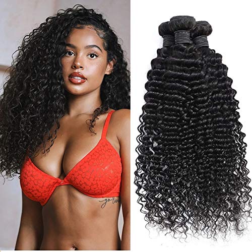 Brazilian Deep Wave Bundles 100% Unprocessed Deep Wave Curly Virgin Hair Bundles Human Hair Extensions (DW222426, 3 Bundles Natural Black)