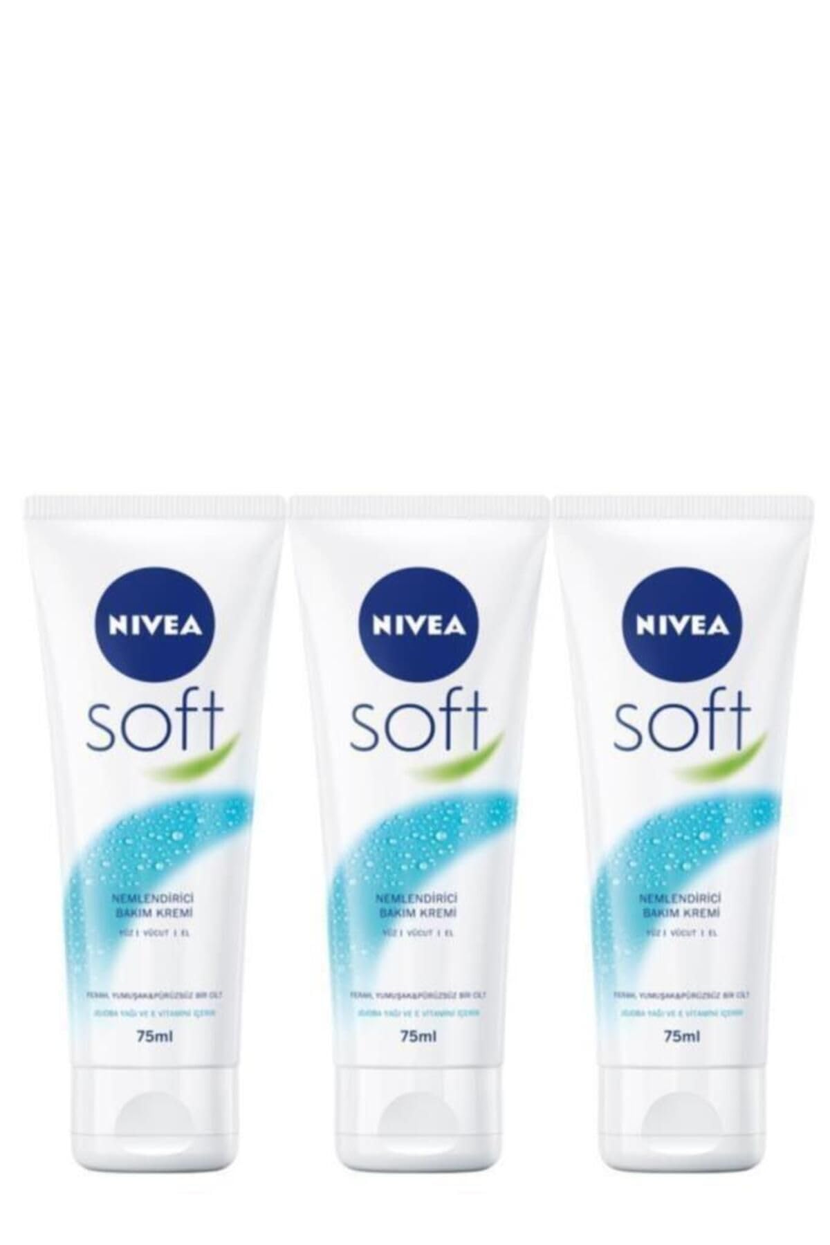 Nıvea Soft Nemlendirici Bakım Kremi 75Ml Jojoba Yağı E Vitamini El Yüz Vücut Yumuşak Canlı Cilt 3 Adet