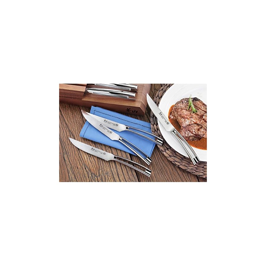 Cangshan N1 Series 59496 German Steel Forged 8-Piece Steak Knife Set with Solid Acacia Wood Block, 5-Inch Blade