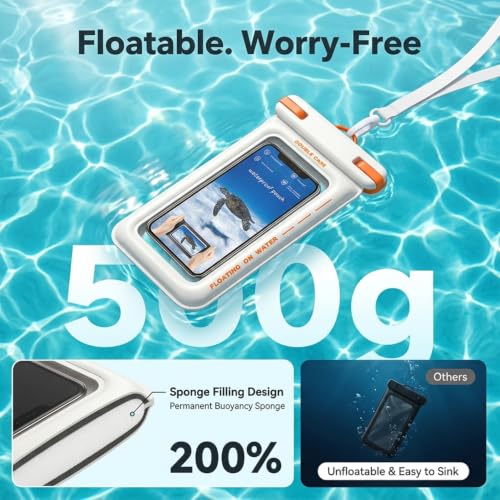 Image of ZORBES IP68 Waterproof Phone Pouch Double Space, Floating Waterproof Phone Case with Lanyard, White