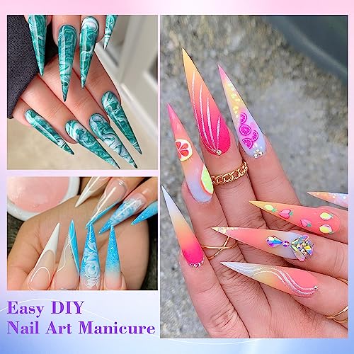 Clear Stiletto Nail Tips For Acrylic Nails, Xxl Long Half Cover Stiletto False Nail Tips, Coffin Sharp Shape Acrylic Nail Tips Artificial Nails For Nail Extension Diy Nail Art Salon 500Pcs 10 Size Box #TOP5
