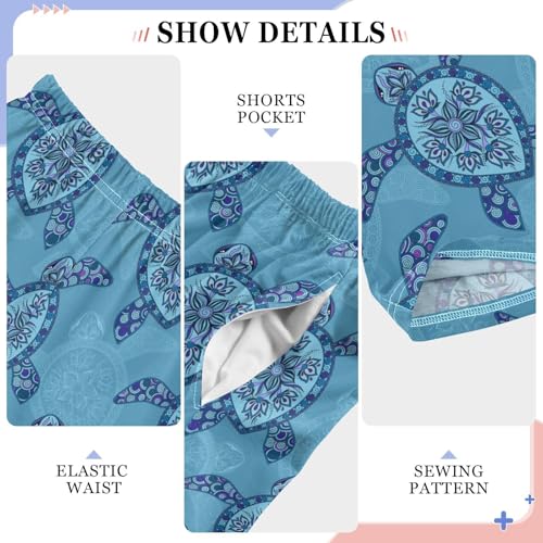 ALAZA Turtle Flower Blue Ethnic Floral Pajama Pants Long Sleep Pant Pajama Bottoms Elastic Waist with Pockets4