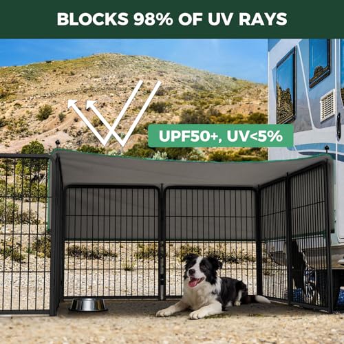Image of FXW Rollick Unleashed Dog Playpen for Indoor, Yard, RV Camping, 32 inch 16 Panels Dog Pen with Sun Shade for Small and Medium Dogs, Black│Patented
