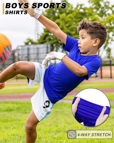 Image of Boys Shirts Athletic Dry Fit Neon T Shirts Short Sleeve Kids Youth Moisture Wicking Quick Dry Sports Training Performance Tee