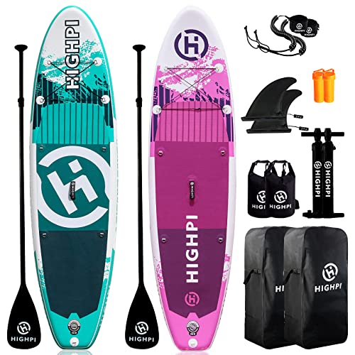 Highpi Inflatable Stand Up Paddle Boards, 10'6''X32''X6'' Sup With Accessories Backpack Anti-Slip Deck, Leash, Paddle And Hand Pump, Pink&Green Paddle Board Standing Boat For Youth & Adult #TOP8
