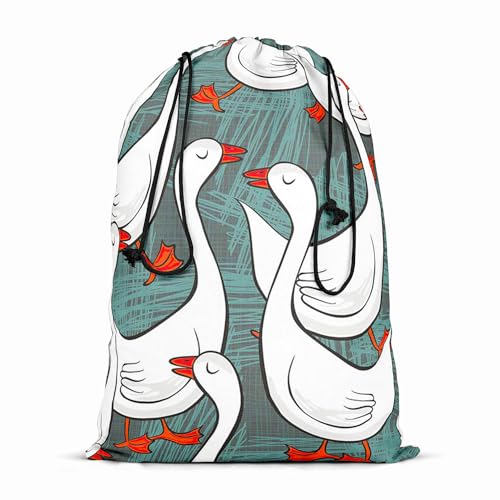 Image of ArtzFolio White Gooses | Reusable Sack Bag | Bag for Gym, Storage, Vegetable & Travel
