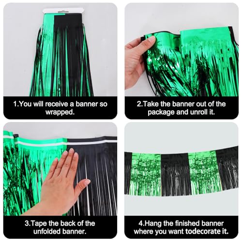 Image of BEISHIDA 3 Packs Metallic Foil Fringe Garland Black Green Wall Hanging Tinsel Fringe Banners for Car Floats Bridal Shower Wedding Birthday Graduation Holiday Party Decoration(30 Feet)
