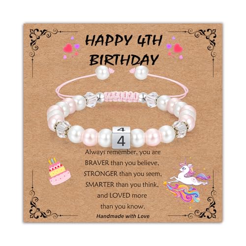 Image of 4-12 Year Old Girl Birthday Gifts, Adjustable Pink White Pearl Beaded Bracelet for Teen Girls, 4-12th Happy Birthday Christmas Graduation Gifts for Daughter Granddaughter Niece