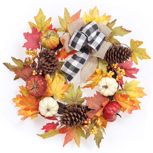 20 Inch Thanksgiving Wreath, Autumn Fall Wreaths for Front Door with...