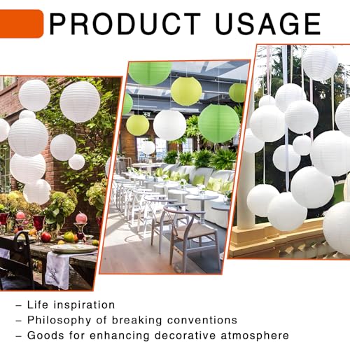 2 PCS Kugelrunde Weiße Papierlaternen, Lampenschirm aus Reispapier mit Metallrahmen, 20 cm für Party und Hochzeit Dekoration