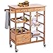 Bakaji - Carro de cocina de madera de bambú con tabla de cortar, 2 cajones para cubiertos, soporte para trapo, botelleros, 3 cestas para fruta de metal y 4 ruedas giratorias