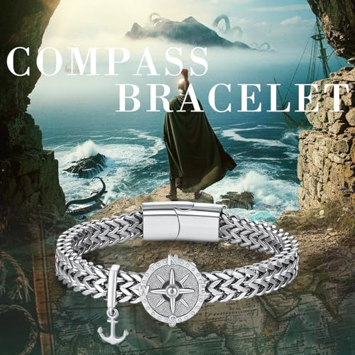 Pulsera Compass para hombre acero inoxidable 8.5 pulgadas miniatura 2