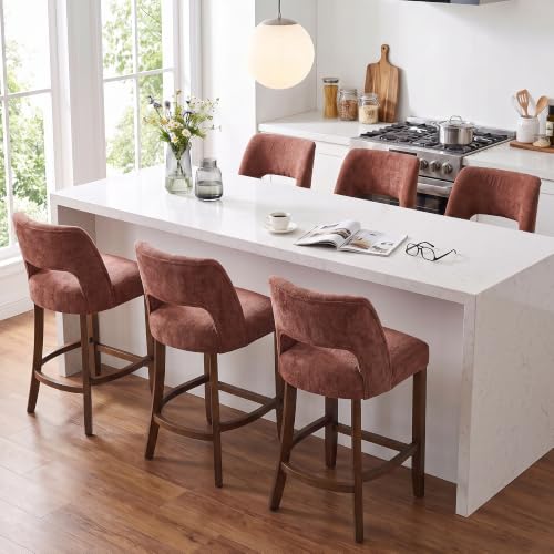 Image of VKNOW Bar Stools Set of 6, 26 inch Fabric Counter Height Bar Stools, Rusty Red