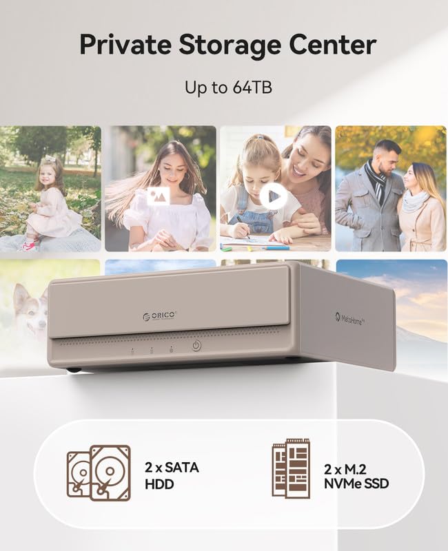 ORICO MetaHome NAS, CyberData OS, Remote Access & Smart Media Scraping, HDD Slots * 2, NVMe M.2 SSD Slots * 2, 2.5 GbE * 2, USB A * 2, USB C * 1, HDMI * 1, CS200Pro(Diskless)