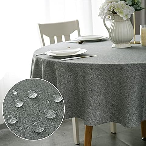 WELTRXE Round Table Cloth,120cm Diameter,Faux Linen Circular Tablecloth,Water Resistant Spill Proof Wipeable Polyester Dining Table Cover for Cafe Restaurant Buffet Tabletop Decoration,Grey Cover
