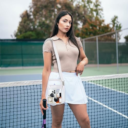 Image of VOROLO Clear Crossbody Bag Stadium Approved See Through Purse Handbag,Small See Through Purse Handbag with Adjustable Shoulder Strap for Sports Beige