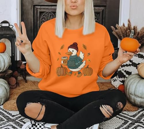 Cozy Autumn Coffee Sweatshirt Fall Duck Hoodie Fall Pumpkin Shirt Pullover Tops2