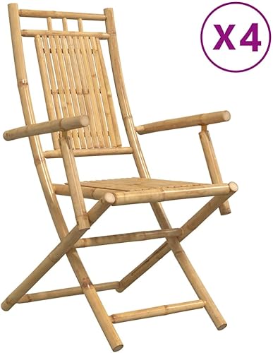 Miniatura 2 de Sillas plegables para patio, 4 piezas, 20.9 x 26 x 39 pulgadas, bambú para comedor, sillas de mesa de comedor para patio, terraza, playa, picnic