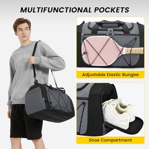 Image of Vorspack Gym Bag for Men - 21 Inches Duffle Bag for Travel Lightweight Duffel Bag with Shoe Compartment Personal Item Travel Bag Weekender Bag for Travel Sports Gym - Grey
