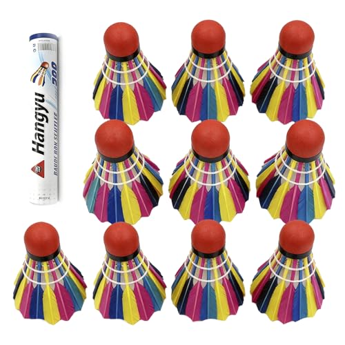 Wihozte 10 Pcs Colorful Badminton Shuttlecocks 15 Duck Feather with Great Durability Stability and Balance Colorful Training Badminton Feather for Professional Training or Family Outdoor Sports