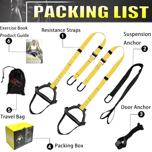 Image of Bodyweight Resistance Training Straps, Complete Home Gym Fitness Trainer kit for Full-Body Workout, Included Door Anchor, Extension Strap, Fitness Guide