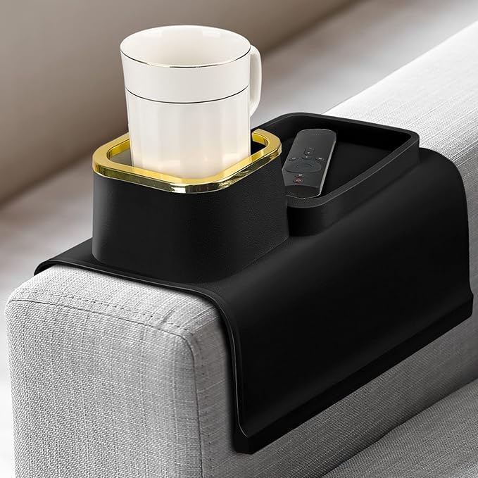 Tray, Non-Slip & Spill-Resistant Couch Drink Holder Caddy, Multifunctional Couch Arm Organizer Couch Cup Holder with Tray & Dual-Sided Storage Pocket, Large Silicone Sofa Armrest-image-34