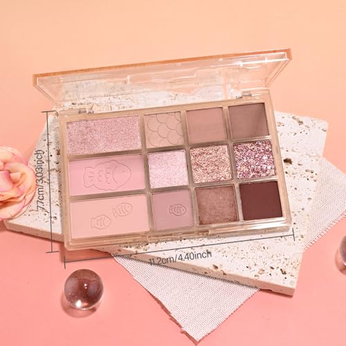 Image of SUAKE Nude Pink Eyeshadow Palette, Matte & Shimmer, High Pigmented 12 Colors Brown Purple Eye Shadow Primers for Eye Makeup, Korean Powder Palet de sombras de ojos (04# Red Bean)