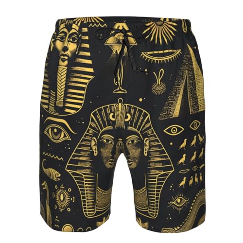 Men's Quick Dry Swim Shorts Egyptian Anubis Eye Hieroglyphs Pyramid Golden Beach Trunks with Pockets3