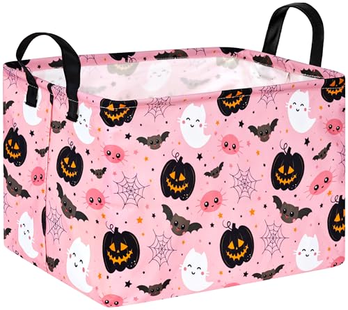Image of Rec Halloween Ghost Storage Basket Box Hamper Collapsible Organizer Bin Gift Shelf Baskets for Home and Kitchen Storage.