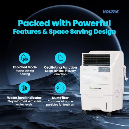 Image of Voltas Windsor 35T Room Air Cooler for Home, with Swing Control (34 Litre Tank Capacity, Water Level Indicator, Honeycomb Cooling Media, Electronic Touch Panel, White)