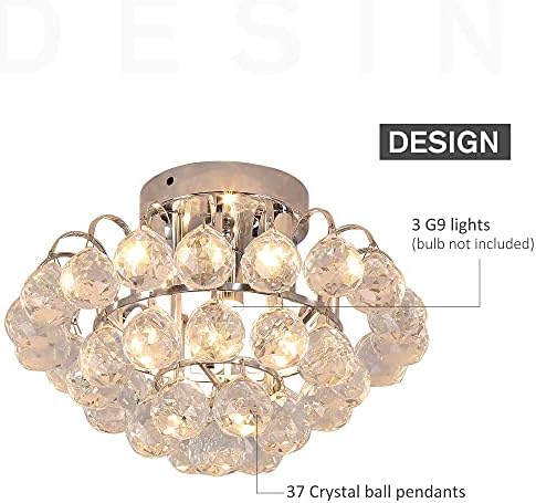 HOMCOM Crystal Ceiling Lamp Chandelier Hallway Flush Mount Pendant 3 Light 30cm Silver