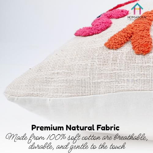 Image of HOMADORN 100% Cotton Hand Tufted Cushion Cover | Text Pattern Decorative Pillow Case | Boho Sofa Cushion Cover for Living Room | Soft & Durable | (16x16 Inches) (2, NO Bad Days Multicolor)
