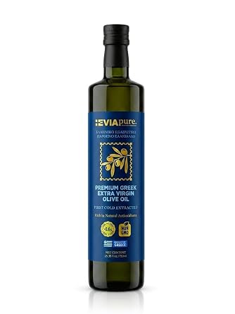 Evia Pure Premium Greek Extra Virgin Olive Oil 100% Koroneiki Olives, Low Acidity <0.6%, First Cold Extracted, Non-GMO, Rich in Antioxidants, No-Mess Pop-Up Pourer, Product of Greece, 750ml/25.36 fl oz