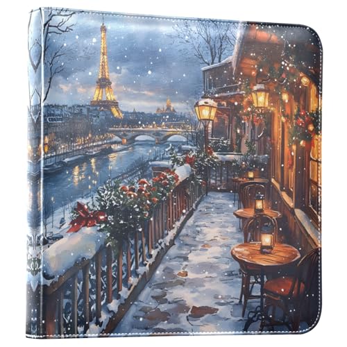 JIPONI Winter Eiffel Tower Large Photo Album, DIY Leather Cover Scrapbook Albums for 4x6 5x7 6x8 Pictures, Self Adhesive Memory Book for Wedding, Baby, Family