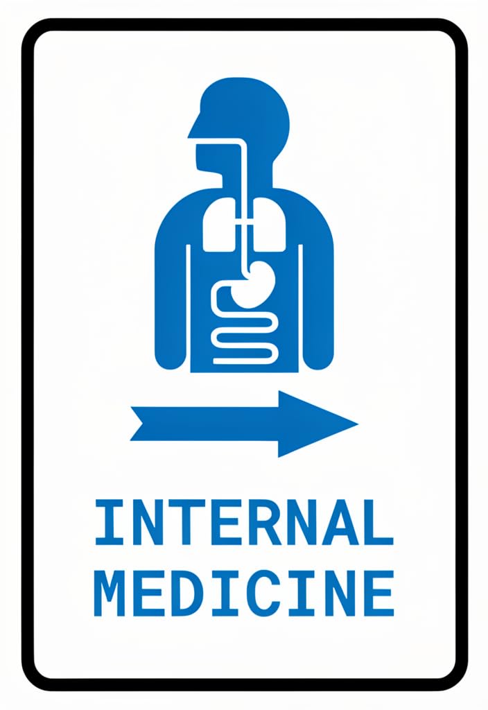 peiyeety Internal Medicine Direction Tin Sign 12x8 Inch, Blue and WhiteOffice Wall Decor, Retro Metal Clinic Wayfinding Sign for HospitalOffice Reception Hallway Gift