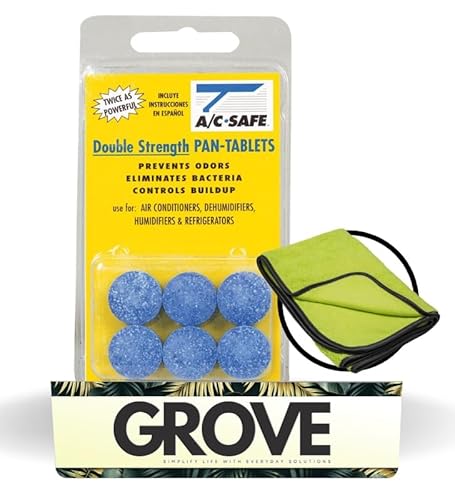 AC-Safe Air Conditioner Pan Cleaner Tablets 6 ct Bundle with Microfiber Auto Cleaning Cloth – Non-Toxic AC Drain Pan & Condensate Line Cleaner - Eliminates Odors for AC and Humidifiers - (2 items)