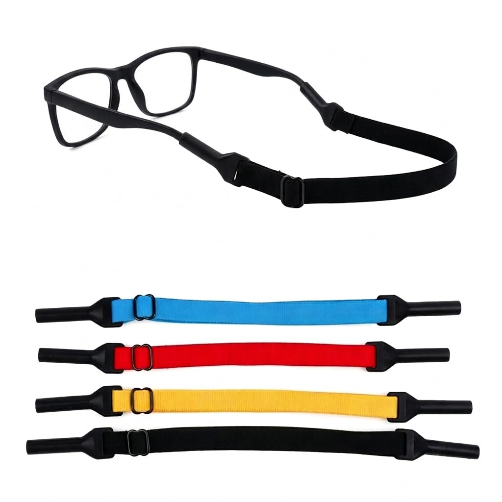 4 Pack Specs Holder Strap, Adjustable Soft Elastic Retainer for Secure Fit Sports School Outdoor Use, Anti-Slip Sunglasses Holder, Black Orange Blue Yellow-image-19