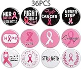 Breast Cancer Awareness Buttons Pins - Pink Ribbon Charity Event Fundraiser Survivor Campaign Favors Supplies Decorations 36Ct