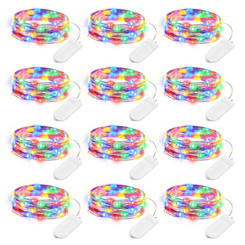 Image of Brightown 12 Pack Multi-Color Fairy Lights Battery Operated - 7ft 20 LED Waterproof Micro Firefly Lights for Christmas Decor, DIY Craft, Wedding Table Centerpieces, Flowers