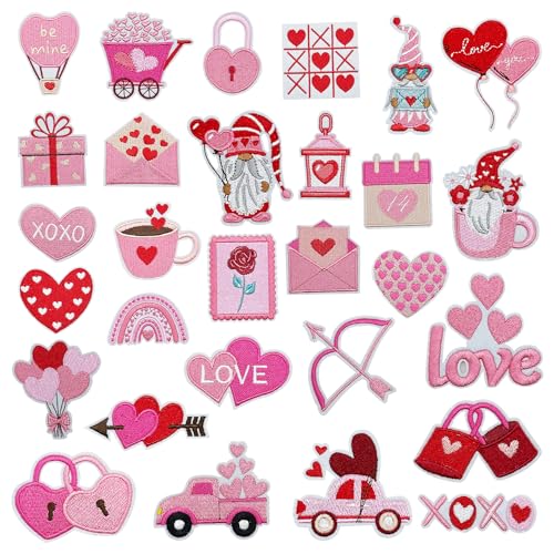 JMZLLRX 29 PCS Patch Thermocollant, Roses Ecusson a Coudre en Forme de Cœur Patch Vetement pour Jeans T-Shirt Sacs Jupe Réparation