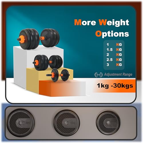 Image of WATSON Premium Rubber Dumbbell Set for Men & Women Fitness, Dumbbell Set with 8Kg (1Kgx8) Rubber Weight Plates, Hard PVC 14 inch Dumbbell Rods, Foam Gripper & Gym Gloves